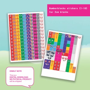 Numberblocks face stickers (1-10)  for 2cm mathlinkcube/blocks- A4 Stickers Printing, Instant Digital Download