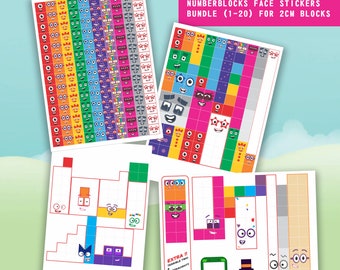 BUNDLE Numberblocks Gesichtsaufkleber (1-10) + (11-20) für 2cm Würfel / Blöcke - A4 Aufkleber Druck, Sofortiger digitaler Download