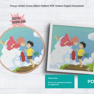 Ponyo Ghibli-kruissteekpatroon pdf, direct digitaal downloaden