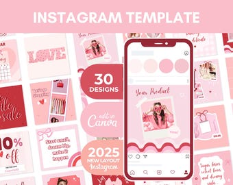 Coquette Instagram Feed Posts and Animated Stories | Bundle in Square Portrait Posts | cute feminine set | dainty cherries