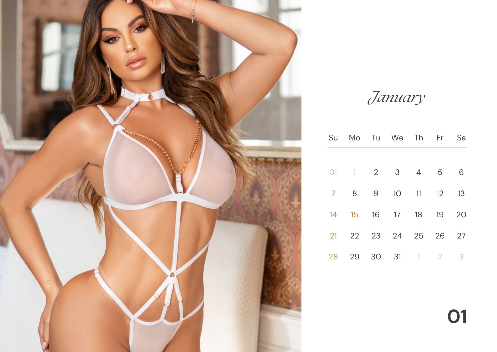 Calendario De Pared De Lencería 2024 / Calendario De Lencería Brasileña