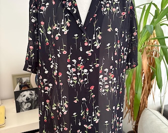 Vintage Lucia Black Floral Blouse 14-16