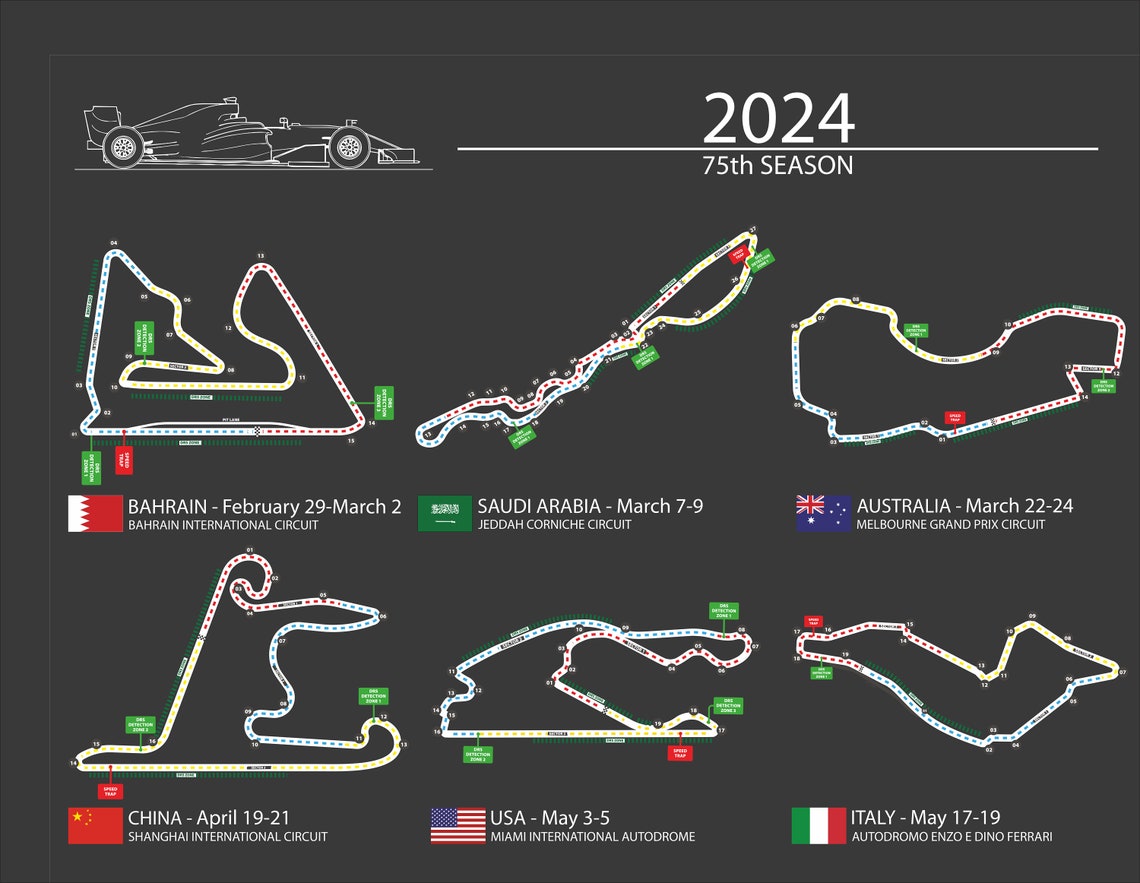 Printable F1 2024 Calendar Wall Art Formula One Poster for Wall, F1