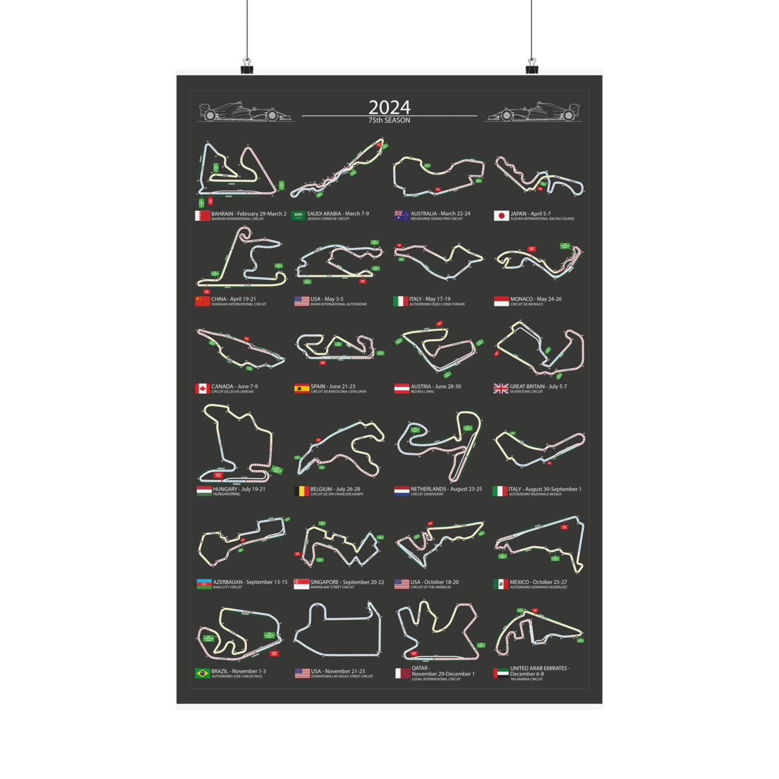 Printable F1 2024 Calendar Wall Art Formula One Poster for Wall, F1