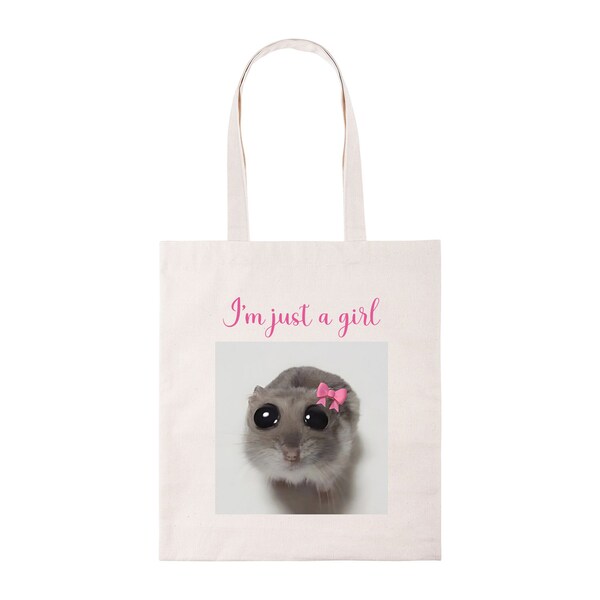 I'm Just A Girl Sad Hamster Tote Bag Funny Meme Cute Cotton Shopper New Gift