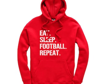 Eat sleep football repeat kids hoodie childrens footy hooded sweatshirt