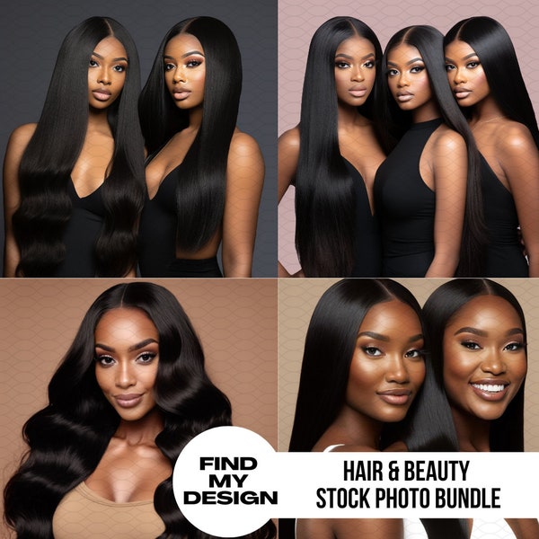 10 Stock Photo Black Beauty Bundle | Hair Extension, Wig, Makeup, Black Woman, AI | Professional Images High Quality HD | Instant Download