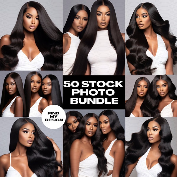 50 Stock Photo Black Beauty Bundle | Hair Extension, Wig, Makeup, Black Woman, AI | Professional Images High Quality HD | Instant Download
