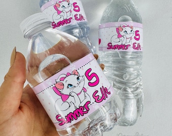 Water Bottle Labels Aristocats Marie Inspired Personalized Set of 6, Aristocats Birthday Party Favors, Rótulo de Água Aristogatas Marie