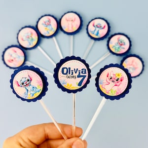 Stitch Cupcake Toppers 10er, 20er, 30er, Stitch und Angel-Geburtstags-Partydekoration, Topo Personalizado für Cupcake Stitch