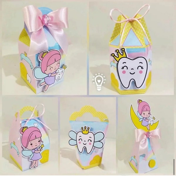 Tooth Fairy Favor Box Set of 5, Tooth Fairy Birthday Party, Tooth Fairy Themed Favor Boxes, Caixinhas Personalizadas Fada do Dente