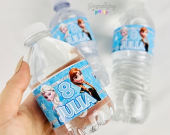 Water Bottle Labels Frozen Inspired Personalized Set of 6, Frozen Birthday Party Favors, Rótulo de Água Frozen