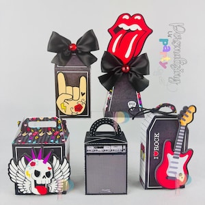 Rock and Roll Favor Box Set of 5, Rock Birthday Party, Rock Themed Favor Boxes, Caixinhas Personalizadas Rock