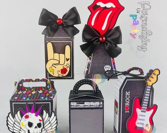 Rock and Roll Favor Box Set of 5, Rock Birthday Party, Rock Themed Favor Boxes, Caixinhas Personalizadas Rock