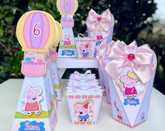 Pink Pig Inspired Favor Boxes Set of 3, Pink Pig Birthday Party Favors