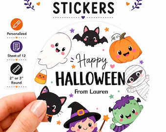 Personalized Halloween Stickers for Kids, Trick or Treat Bag Labels, Halloween Party Favors