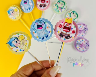 Adornos para cupcakes inspirados en Inside Out, fiesta de cumpleaños de Inside Out, artículos de Inside Out, Topo de Docinho Cupcake Divertidamente 10pc, 20pc, 30pc