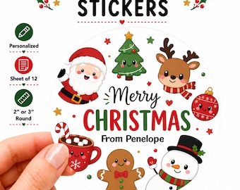 Personalized Christmas Stickers for Kids, Christmas Gift Bag Labels, Christmas Party Favors