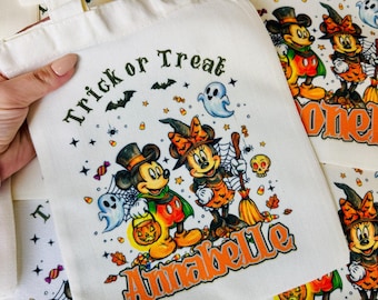 Mickey & Minnie Personalized Halloween Trick-or-Treat Sublimated Tote Bag, Custom Kids' Candy Bag, Reusable Polyester Trick-or-Treat Bag