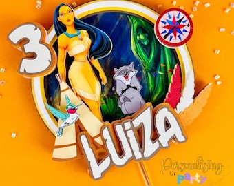 Princess Pocahontas Cake Topper Themed, Princess Pocahontas Birthday Party, Topo de Bolo Princesa Pocahontas