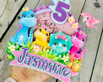Baby Dinosaur Shaker Cake Topper, Colorful Baby Dinosaur Shaker Cake Topper, Dinosaur Birthday Party, Topo de Bolo Shaker Festa Dino Menina
