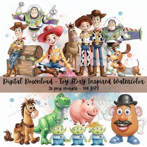 Toy Story Inspired Watercolor Cliparts PNG Digital Download, Toy Story Inspired Cliparts Digital Download