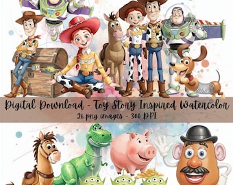 Toy Story Inspired Watercolor Cliparts PNG Digital Download, Toy Story Inspired Cliparts Digital Download