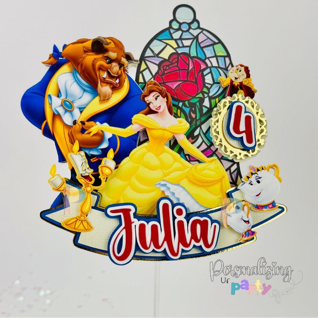 Princess Belle Cake Topper Themed, Princess Belle Birthday Party, Beauty and the Beast Cake Topper, Topo de Bolo A Bela e a Fera