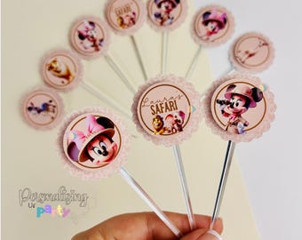 Minnie Safari Cupcake Topper, Minnie Safari Birthday Party Decor, Topo de Docinho Cupcake Minnie Safari 10pc, 20pc, 30pc
