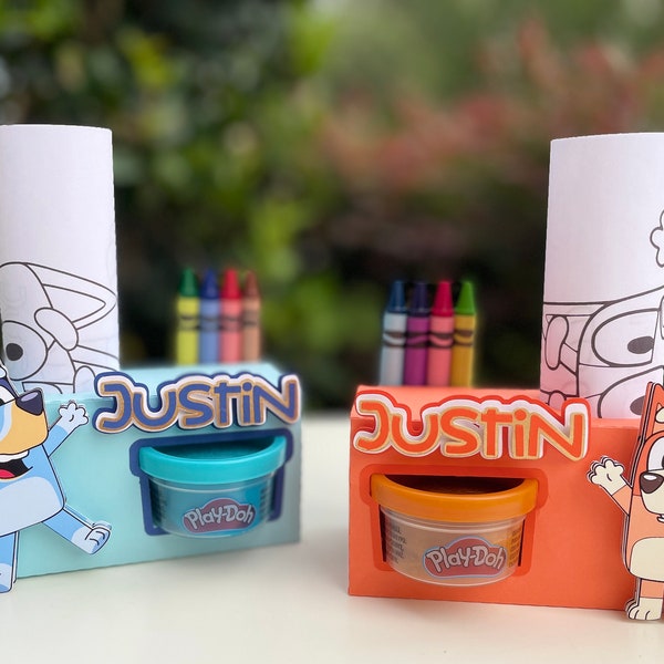 Blue Dog Inspired, Blue Heeler Inspired Themed Favor Box, Activity Box, Doh and Crayon Favor Box
