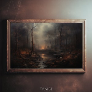 Paisaje oscuro pintura al óleo bosque quemado arte de la pared Moody Vintage decoración antigua pared arte impresión estética gótica decoración del hogar arte de la pared brujería