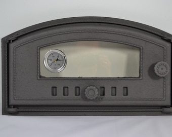 SEZAM Sportello tagliafuoco in ghisa Sportello per forno da pane Sportello di ispezione Camino Stufe a legna Pizza / Termometro 500°C / 6 colori / 485 x 275 mm / DZL08t500