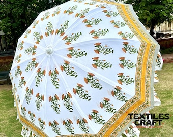 Indian Block Print Patio Umbrella: Handmade Garden Parasol, Backyard Shade