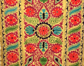 Indian Suzani Bedcover – Colorful Uzbek Embroidery, Brown Floral Bedspread