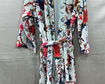 Velvet Suzani Kimono Coat: Embroidered Floral Print Long Jacket