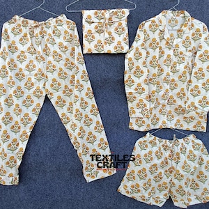 Block Print Cotton Pajama Set, Indian Handmade Night Pajama Set, Floral Print Women Night Dress, Soft Cotton Pajama Set, Sleep Wear Pj Set