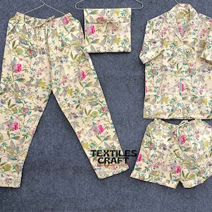 Floral Printed Pajamas, Cotton Pajamas, Comfortable Nightwear Dress, Women Pajama Set, Comfy Sleepwear, Indian Handmade Pjs, Gift for her