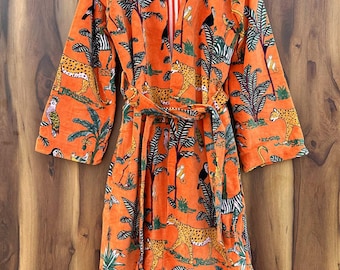 Zacht fluwelen kimonobadjas: oranje luxe loungekleding, jubileumcadeau