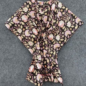 Indian Kaftan, Hand Block Printed Cotton Kaftan | Beach Coverup | Floral Caftan, Short Dress, Indian Print, Boho Summer Fashion Sleepwear
