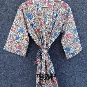 Cotton Kimono Robe, Block Print Robes For Women, Dressing Gown, Plus Size Robes, Cotton Kimono, Beach Cover Up, Lounge Wear, Casual Wear