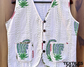 Korte wijde damesjas, gewatteerd cropped jack, bovenkleding kantha-jas, gezellige mode