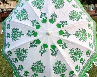 Ombrellone da giardino con stampa a blocchi a mano: parasole boho per patio