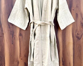 Indiase kantha kimono-badjas: handgemaakt boho-lang gewaad cadeau