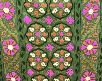 Green Suzani Embroidered Bedspread | Handmade Boho Bedding | Uzbek