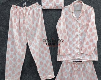 Komplet piżamy bawełnianej z nadrukiem liści: ręcznie robiony strój domowy w Dżajpurze