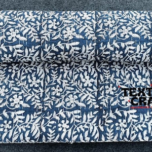 New Blue Block Print Kantha Bed Cover Indian Kantha Quilt 100% Pure Cotton Floral Print Kantha Bedspread Bedding Quilt Handmade Sofa Throw