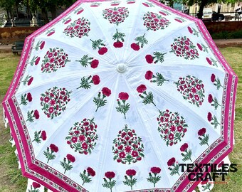 Garden Umbrella with Block Print: Cotton Wedding Parasol & Event Decor