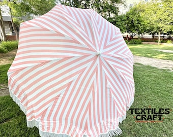Pink Garden Parasol - Digital Striped Print Decorative Big Size Outdoor Umbrella