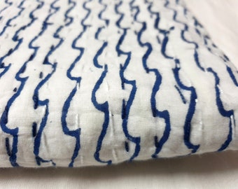 Hand Block Printed Kantha Quilt: Indian Cotton Bedspread