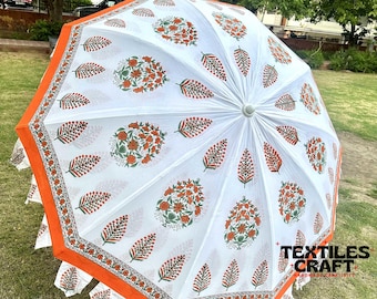 Handmade Block Print Garden Umbrella, Indian Patio Umbrella, Outdoor Parasol, Boho  Decorative  Wedding Parasols